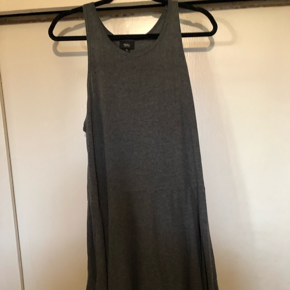 Gray casual T-shirt dress with uneven hem
